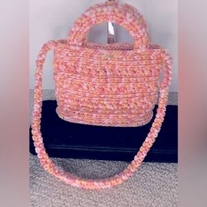 Handmade Crochet Bag Crossbody purse in pink, peach, white, yellow